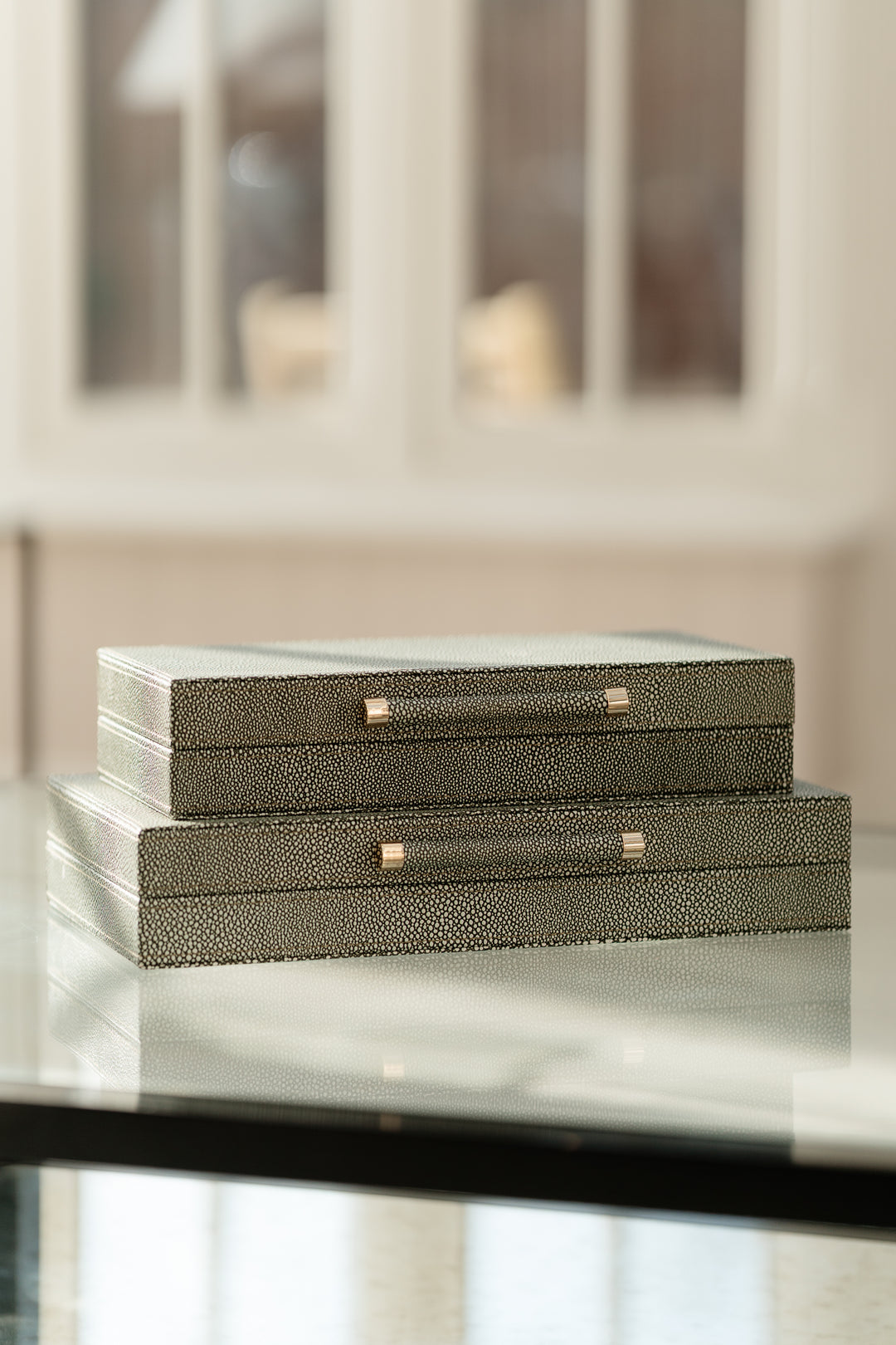 Set of 2 Grey Faux Shagreen Boxes