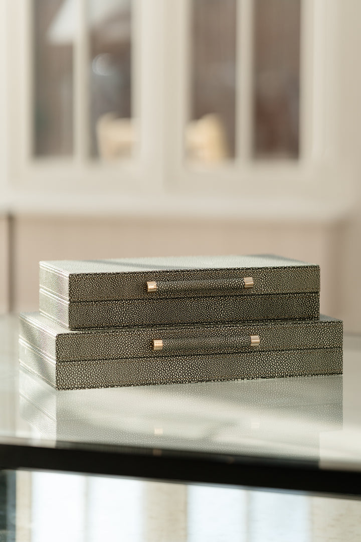 Set of 2 Grey Faux Shagreen Boxes