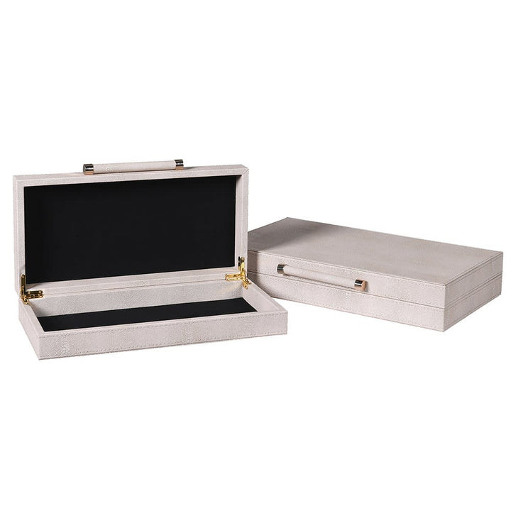 Set of 2 Ivory Faux Shagreen Boxes