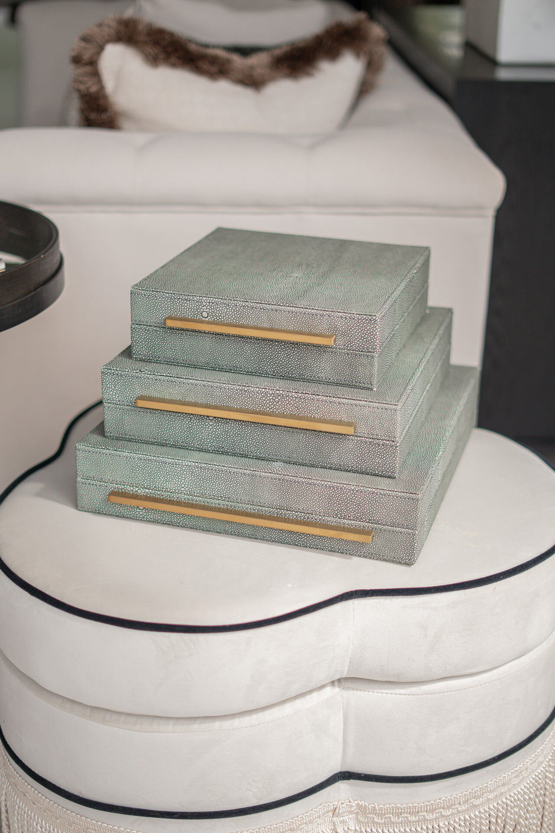 Set of 3 Green Faux Shagreen Boxes