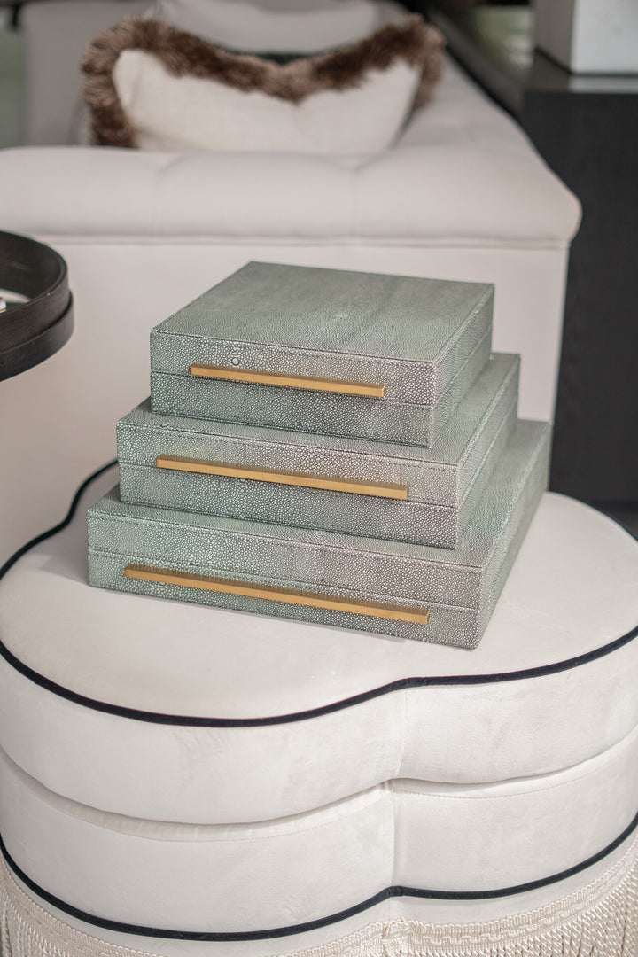 Set of 3 Green Faux Shagreen Boxes