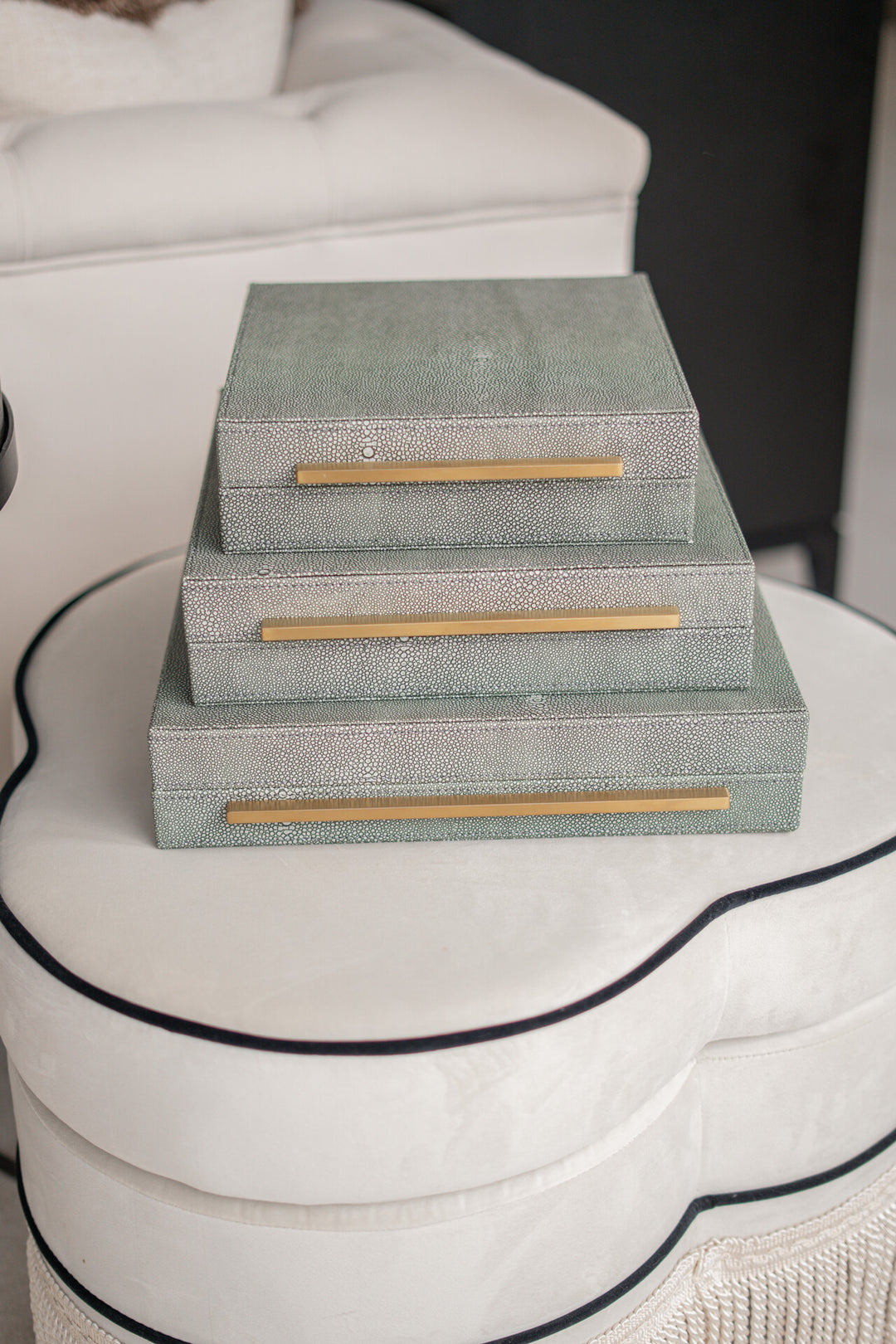 Set of 3 Green Faux Shagreen Boxes