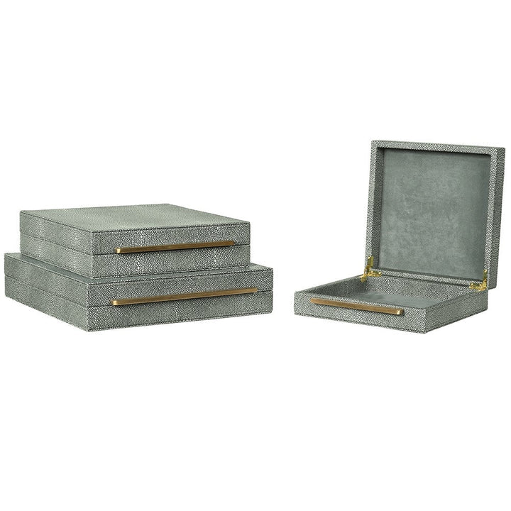 Set of 3 Green Faux Shagreen Boxes1