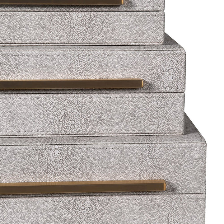  Set of 3 Ivory Faux Shagreen Boxes