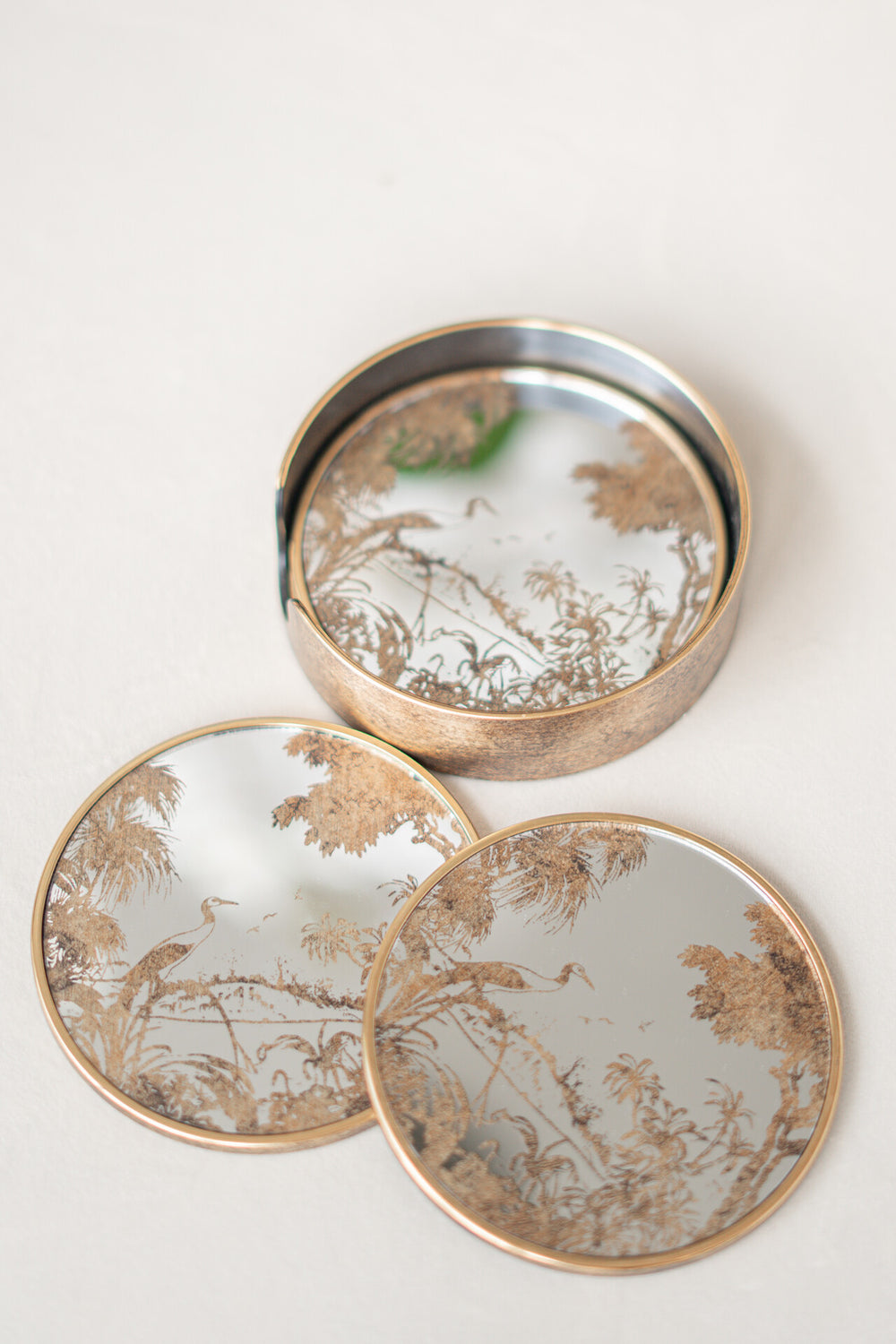 Set of 4 Antique Gold Scenic Coasters