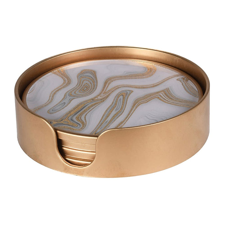 Set of 4 Gold Swirl Coasters with Holders