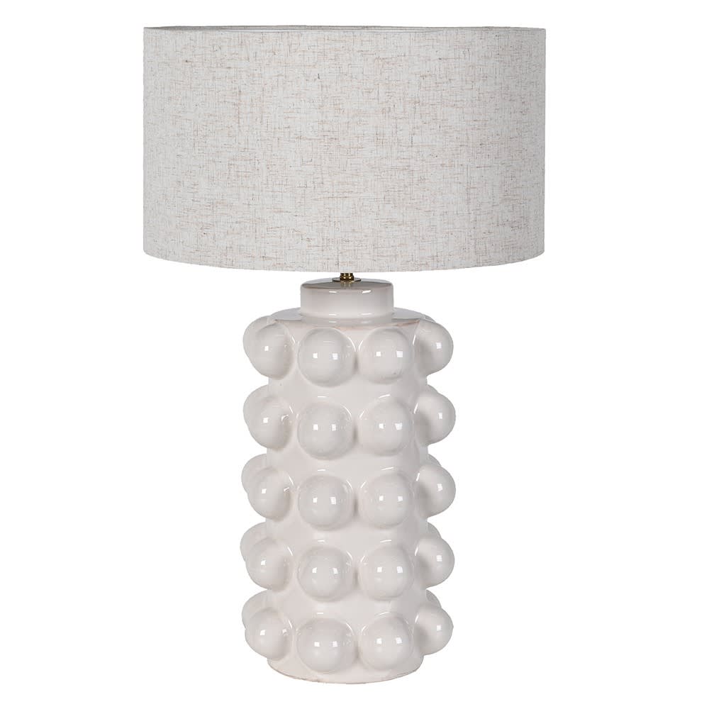  White Bobble Lamp with Linen Shade