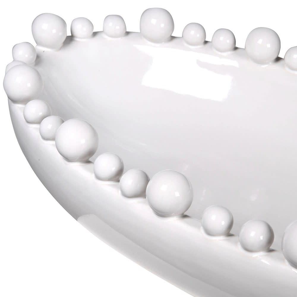 White Oval Bobble Edged Bowl