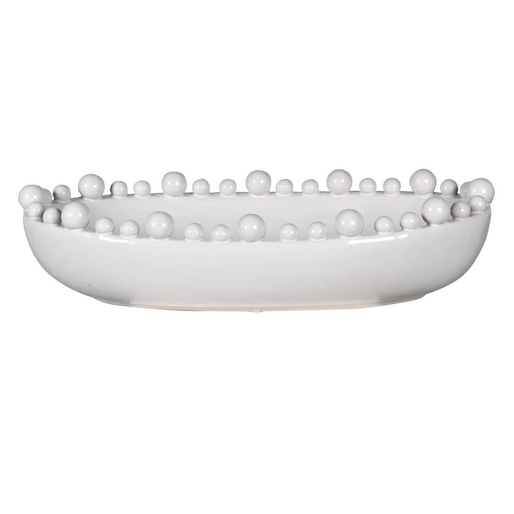White Oval Bobble Edged Bowl