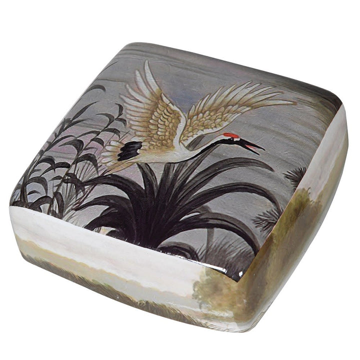 Large Ceramic Palm Tree and Heron Lidded Jar